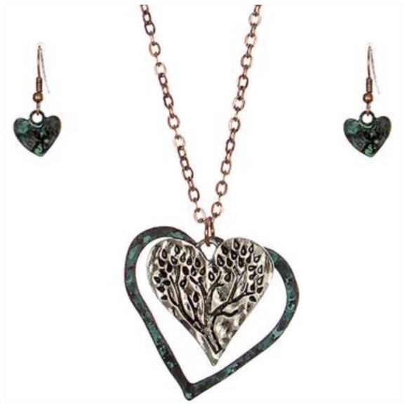 Heart & Tree Pendant Necklace and Earrings - Picture 2 of 2